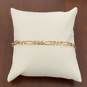10K 4mm Gold Diamond Cut Two-Tone Figaro Bracelet 8”